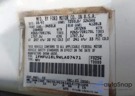 1998 Ford Expedition Xlt/Eddie Bauer from USA, damaged, VIN 1FMFU18L9WLA07471